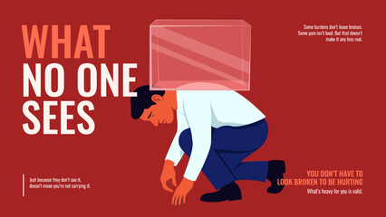 Invisible Burden – Mental Health Illustration of Emotional Struggles and Hidden Stress Vector Design