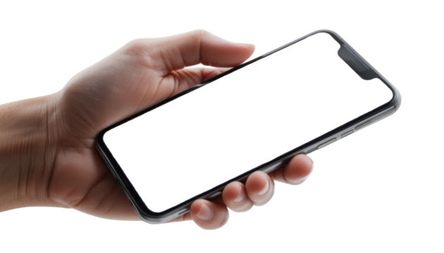 Hand holding smartphone with blank screen for business communication
