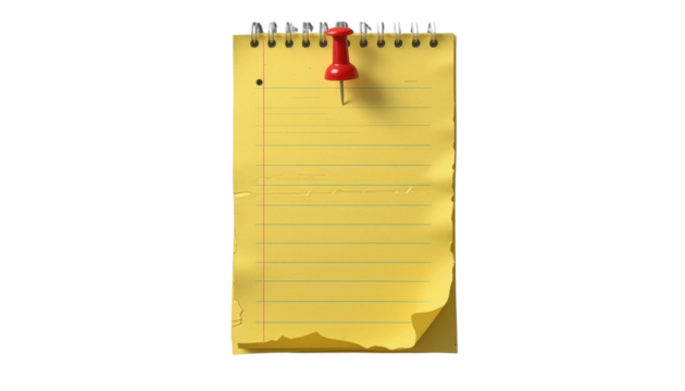 Blank note paper sheets, some with clips or pins, isolated on a white background, perfect for office reminders or business memos