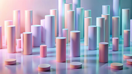 Obraz premium Minimalist pastel gradient with floating 3D cylinders