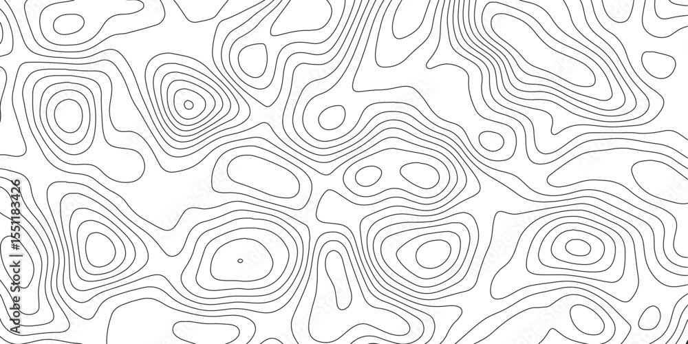 Poster monochrome black abstract topographic vector background with elevation contour lines.