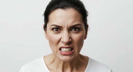 Woman's Visceral Expression of Anger Conveyed Through Intense Facial Features