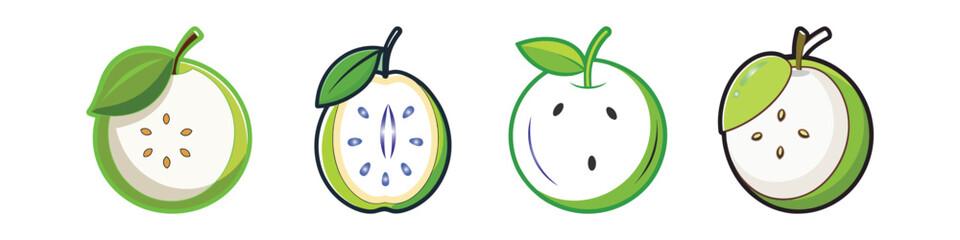 White Sapote Flat Style Exotic Fruit Vector Illustration