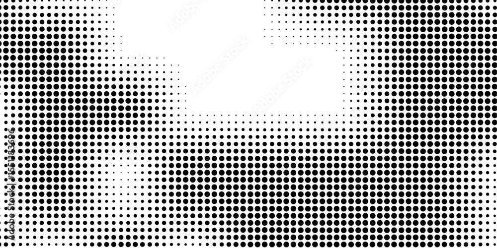Poster vector halftone grid fade background with high-contrast black and white pixel texture.