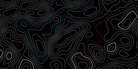 Black Contour Topographic Background Vector with Curved Elevation Line Design.