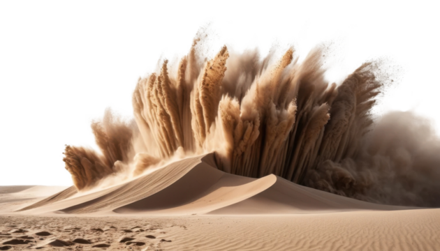Golden ears of wheat stand resilient in the dry sand, a close-up of nature's grain thriving in an unexpected landscape