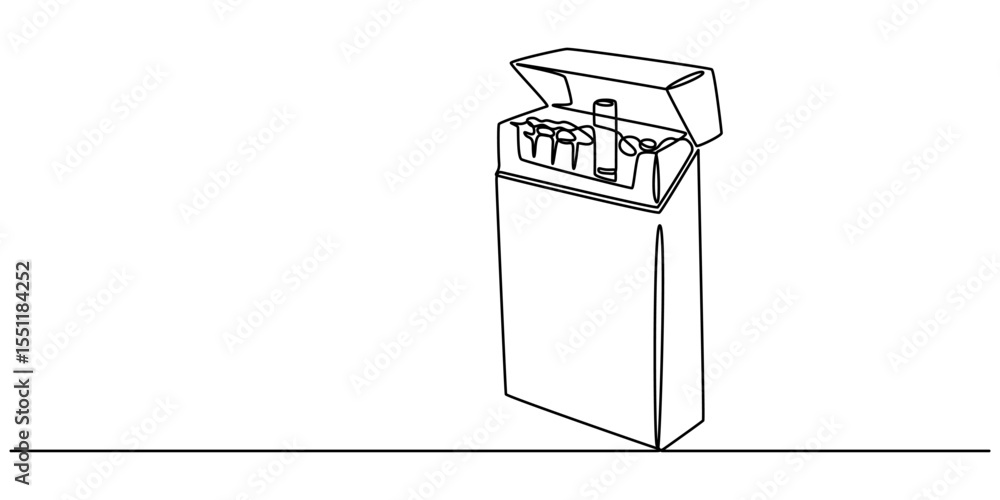 Aufkleber continuous line vector illustration of a pack of filter cigarettes, Vector illustration, open cigarette pack in one line, cigarette box continuous one line drawing, single line of cigarettes in pack.