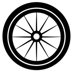 Fototapeta premium Black and White Minimalist Wheel Illustration with Spokes and Concentric Circles Design