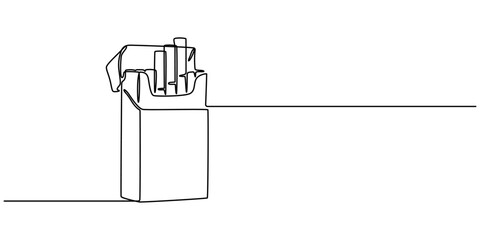 continuous line vector illustration of a pack of filter cigarettes, Vector illustration, open cigarette pack in one line, cigarette box continuous one line drawing, single line of cigarettes in pack.