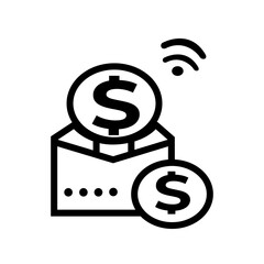 Stylized Icon Presents Wireless Money Transfer And Envelope With Coins In Modern Design Style