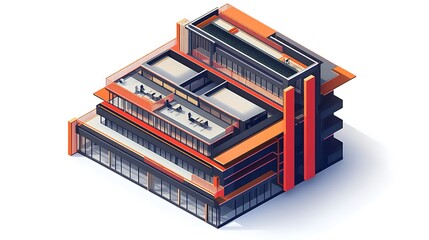 Isometric view of a modern building with balconies