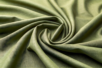 Olive green fabric with soft ripples and textured surface