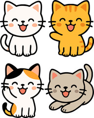 Fototapeta premium cute cartoon cats with different colors sitting and smiling for kids vector animal illustration