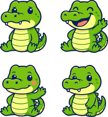 Obraz premium cute cartoon crocodile faces with different emotions for kids vector animal character illustration