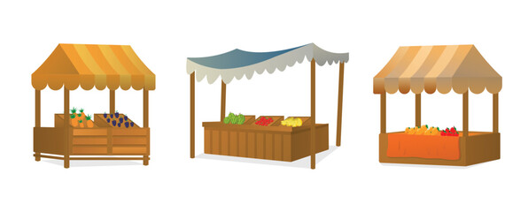 Village market food stall, dhaba or bazar, cartoon farm market selling fresh fruit and vegetable at marketplace vector illustration