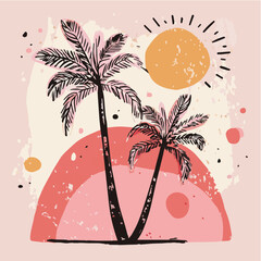 Vector illustration of summer poster in doodle naive style
