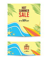 Social media post for summer sale, Web banner post for summer sale, Set of summer sale post template, Hot summer sale post layout design.