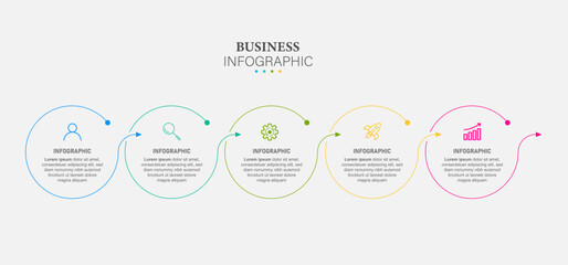 Line step infographic. 5 options workflow diagram, circle timeline number infograph, process steps chart. Linear vector infographics. Process order infographic arrow and steps point illustration 