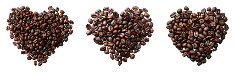 Obraz premium Heart-shaped arrangements of coffee beans on a black background