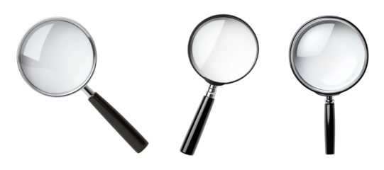 Set of three magnifying glasses with different designs