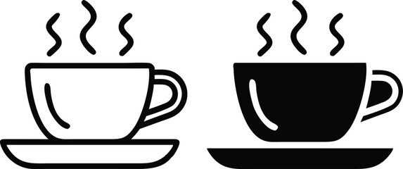 Stylized Dark Brown Coffee Cup Icon with Steam Vector Illustration