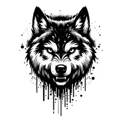 Wolf Angry Silhouette Grunge Splatter and Dripping Spray Effects