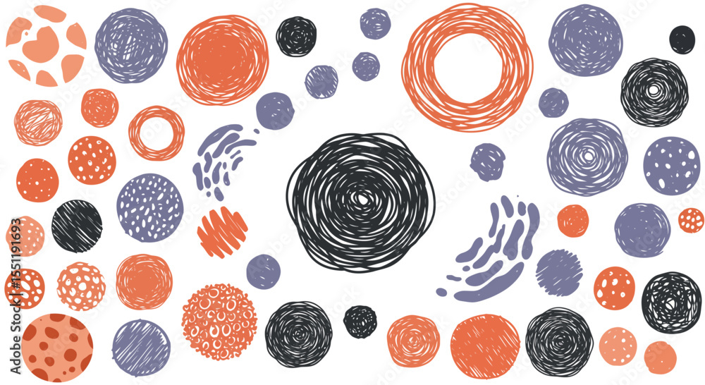 Aufkleber abstract seamless pattern of hand-drawn circles in various colors and textures