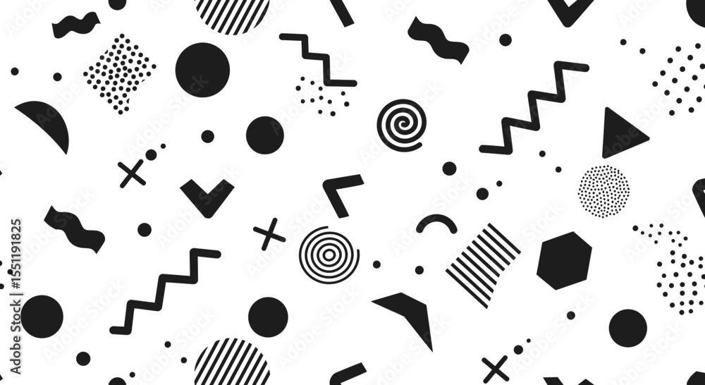 Poster monochrome abstract pattern background with geometric shapes and memphis style elements