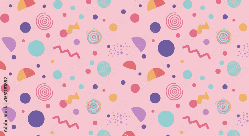Poster playful and vibrant abstract pattern design featuring assorted geometric shapes