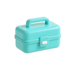 A blue plastic lunchbox with handle isolated on transparent background