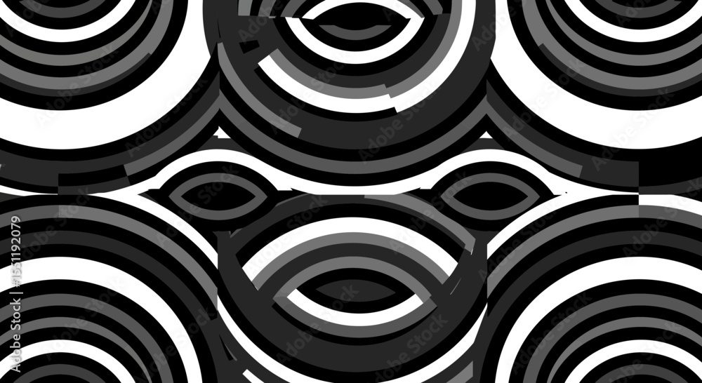 Poster monochrome abstract background with eye-shaped patterns and concentric circles
