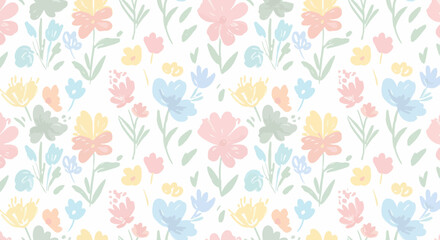 Pastel Flower Seamless Pattern Illustration, Colorful Floral Design for Textile and Wallpaper