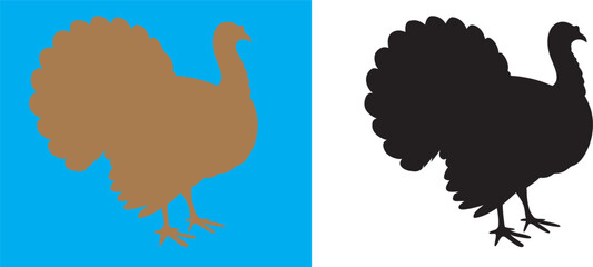 turkey Silhouette Vector Set – Turkey Icon for Thanksgiving on White Background
