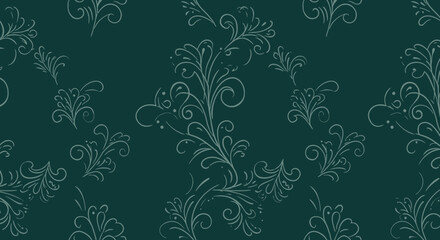 Elegant floral pattern in muted green tones, seamless botanical background design