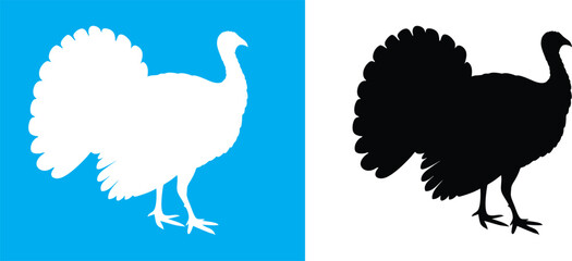 turkey Silhouette Vector Set – Turkey Icon for Thanksgiving on White Background

