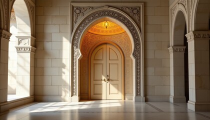 Obraz premium Elegant Archway Entrance with Intricate Design and Warm Illumination
