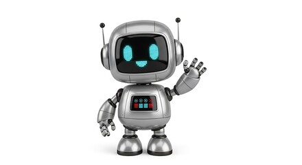 Fototapeta premium Friendly Robot Character 3D Render of a Cute, Waving Robot