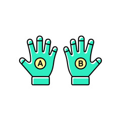 Obraz premium Colorful fingerless gloves in teal with labels A and B for fashion 