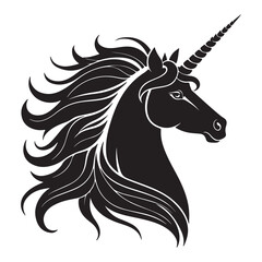 Cute Unicorn Face Vector Silhouette Carton Sticker illustration Art Design White Background