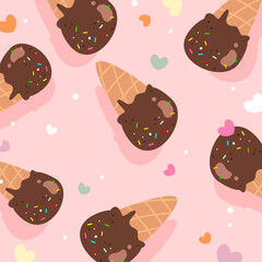Ice cream chocolate seamless pattern with sprinkle and heart decoration. Can be used for wallpaper, paper wrapping, print and fashion fabric