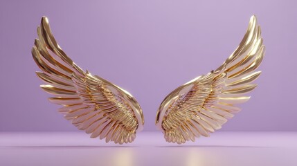 Obraz premium Elegant Golden Wings on Lavender Background Luxury Divine and Heavenly Design
