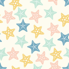 Multicolor smooth ocean star fish repeat vector abstract pattern 