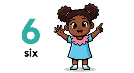 Cartoon Girl Pointing and Waving, Number Six Illustration