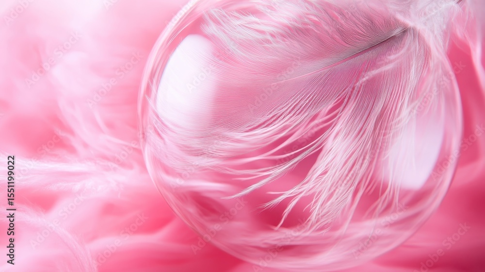 Poster a stunning close-up of a fragile feather nestled within a translucent bubble, revealing a mesmerizin