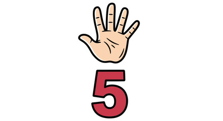 Obraz premium Cartoon Hand Showing Five Fingers with Number Five