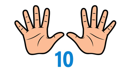 Cartoon Hands Displaying Number Ten with Fingers Outstretched