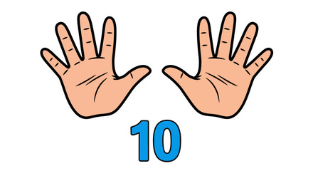 Fototapeta premium Cartoon Hands Displaying Ten Fingers with Blue Number 10