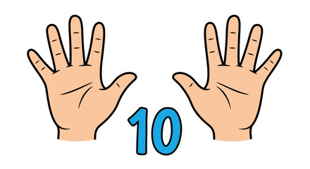 Cartoon Illustration of Two Hands Displaying the Number Ten, Peach-Colored Skin, Black Outlines
