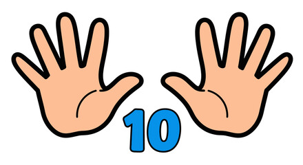 Cartoon Hands Showing Number Ten with Raised Palms