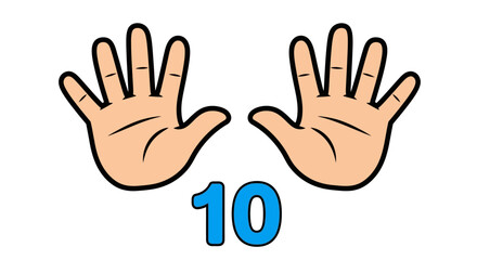 Obraz premium Cartoon Hands with Number Ten: Educational Illustration for Children